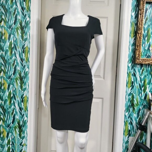 Carole Little Black Mother of The Bride Bodycon Tiered Square Neck Dress Size 14 - Picture 3 of 11